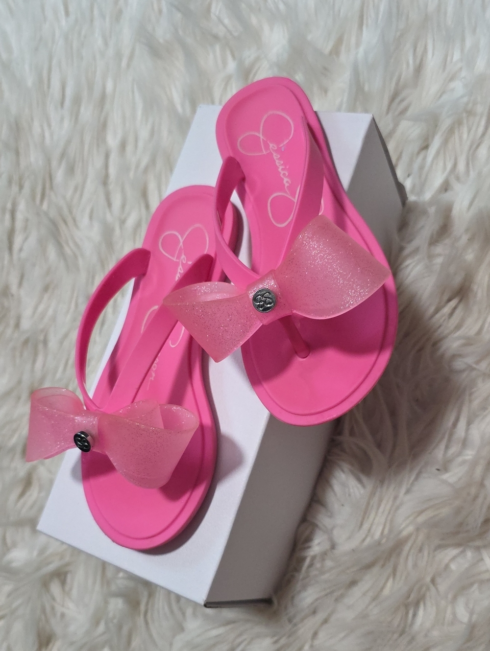 Jessica Simpson Pink Jelly Bow Thong Sandals- 11 Toddler